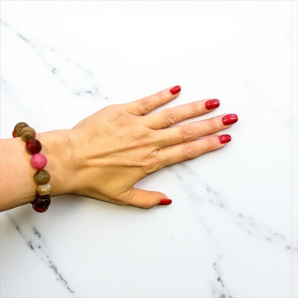 Boutique Pink Brown Faceted Stone Elastic Bracelet R $68